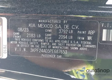 2023 Kia Forte Lxs from USA, damaged, VIN 3KPF24AD5PE687653